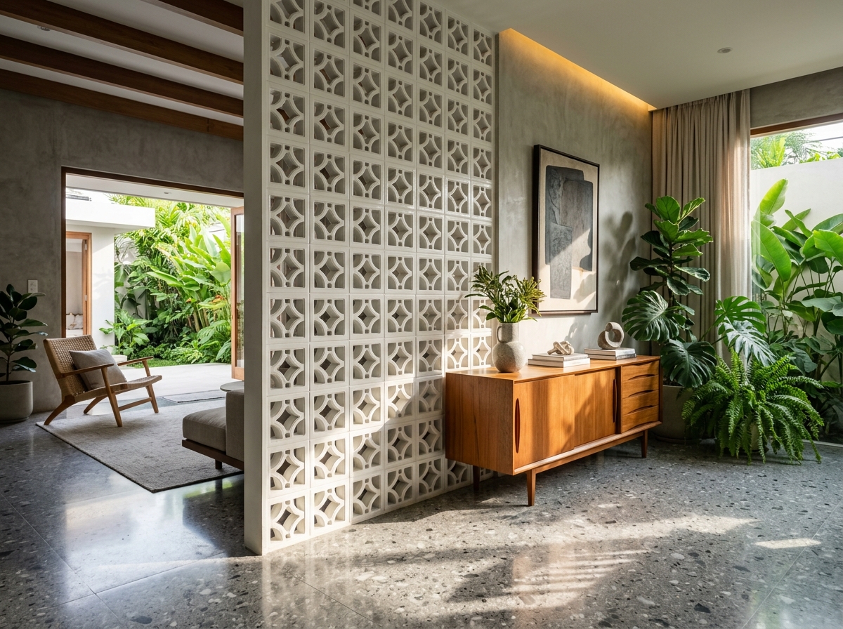 Trisensa Architectural Ceramic Breeze Block Screen Wall in Modern Interior